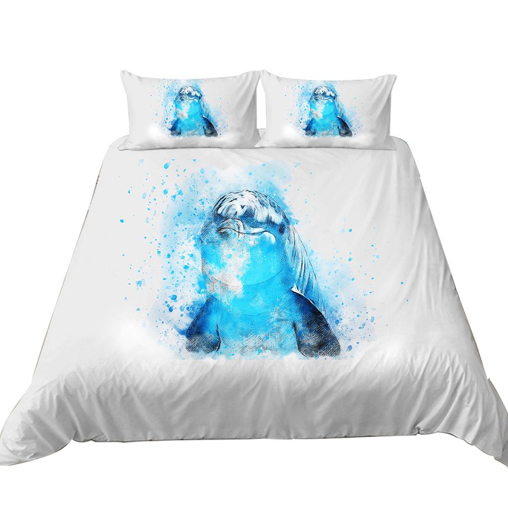 3D Ocean Animal Theme Series Bedding Set with Animal Prints Such As Jellyfish and Dolphins 2/3 Pieces, Washable Home Decoration