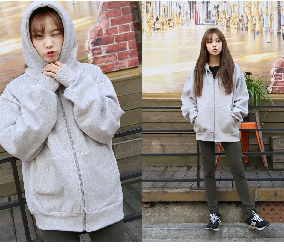 Damen Einfarbige Kapuzen-Reißverschluss-Sweatjacke - Lockere Passform, Mit Samt gefüttert, Frühling/Herbst Lässiger Sport-Cardigan.