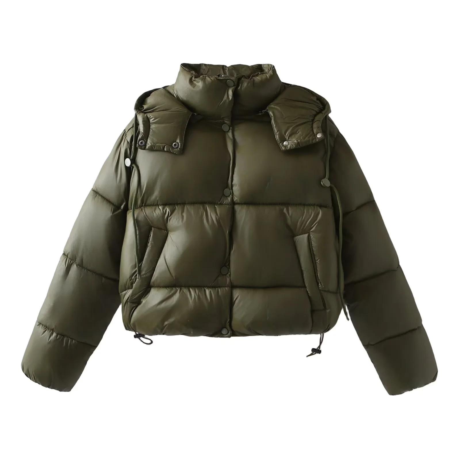 Women s Detachable Hood Cropped Puffer Jacket XS зелёный