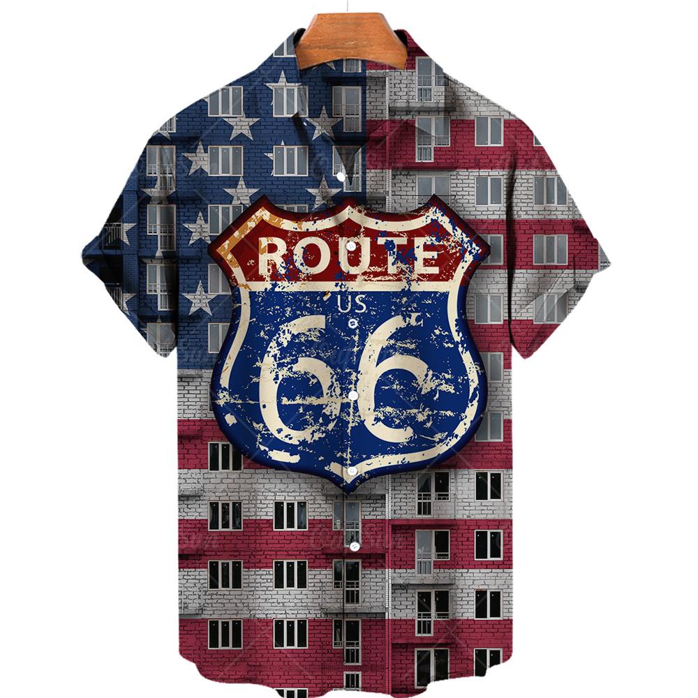 Camicia Nuova da Uomo Hawaiana Route 66 Street Classic Stampa 3D Manica Corta T-shirt Musica Rock Collo Revers Taglia Larga Uomo Top Vestiti Vintage
