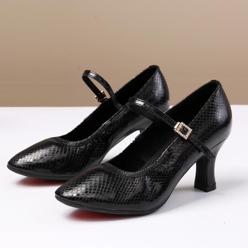 

Туфли на высоком каблуке для современных социальных танцев, из лакированной кожи с узором под камень, вальс, латина, бальные, стандартные 34 чёрный