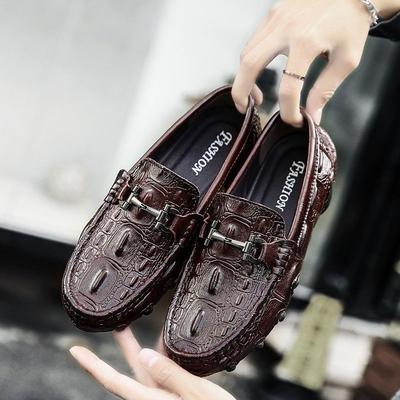 Men's Shoes 2025 New Fashion Trend Doudou Shoes One-pedal Flat Bottom Low-top Foot Casual Shoes Crocodile Pattern Leather Shoes