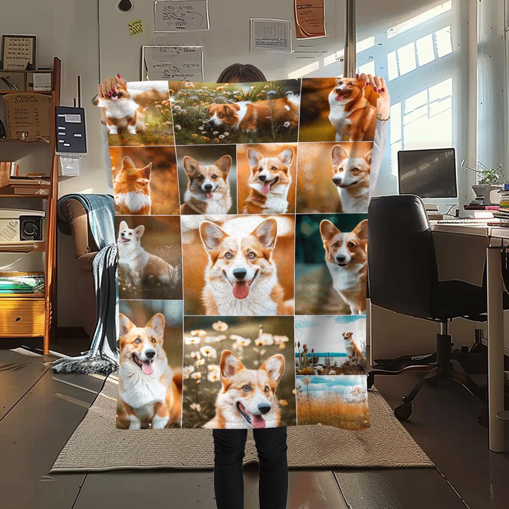 1Pc Corgi Print Flannel Blanket, High quality Comfortable for All Seasons, Home Decor, Warmth and Comfort, Perfect for Christmas Gifts