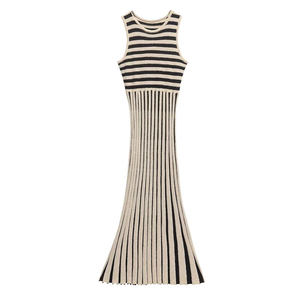 

2025 Women s Striped Sleeveless Knit Dress - Slim Fit, Versatile Round Neck Small
