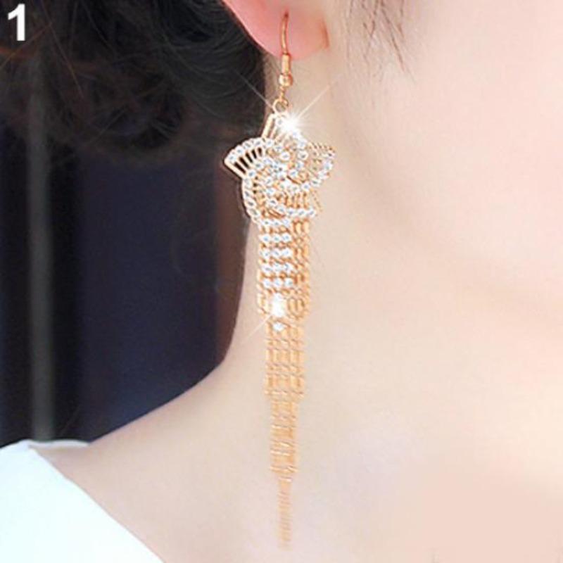 Женские серьги из сплава со стразами и длинными кисточками, висячие крючки для вечеринки, линейные серьги