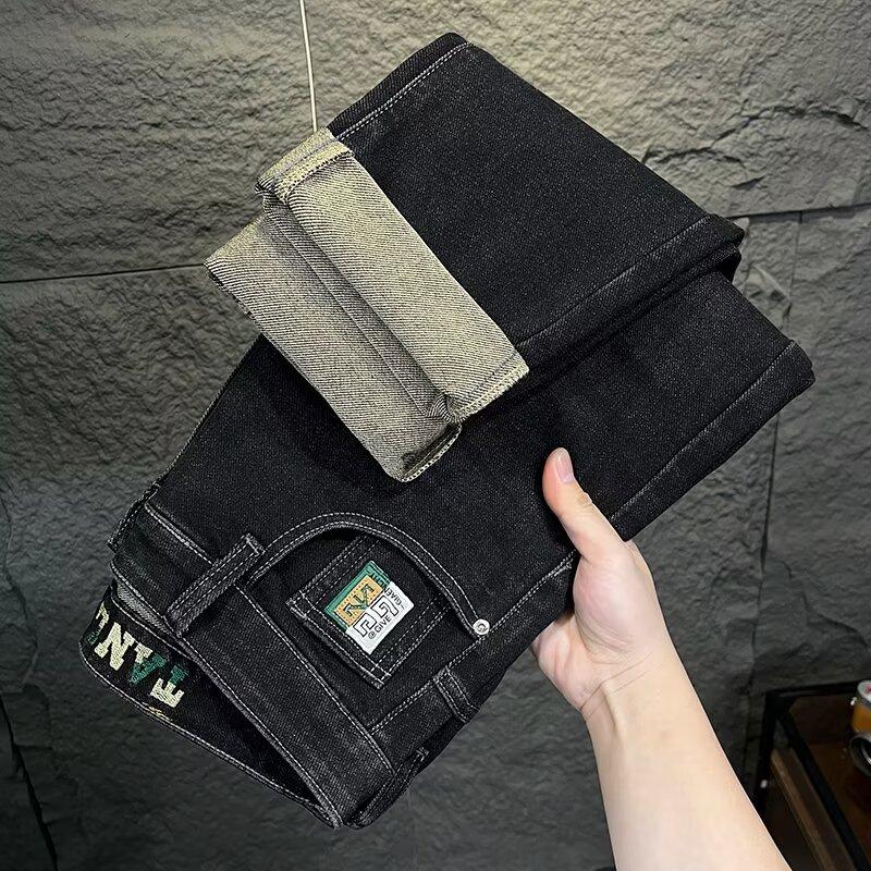 Men's Jeans New Autumn Slim Straight Pants Embroidered Washed Korean Style Trendy Versatile Long Pants