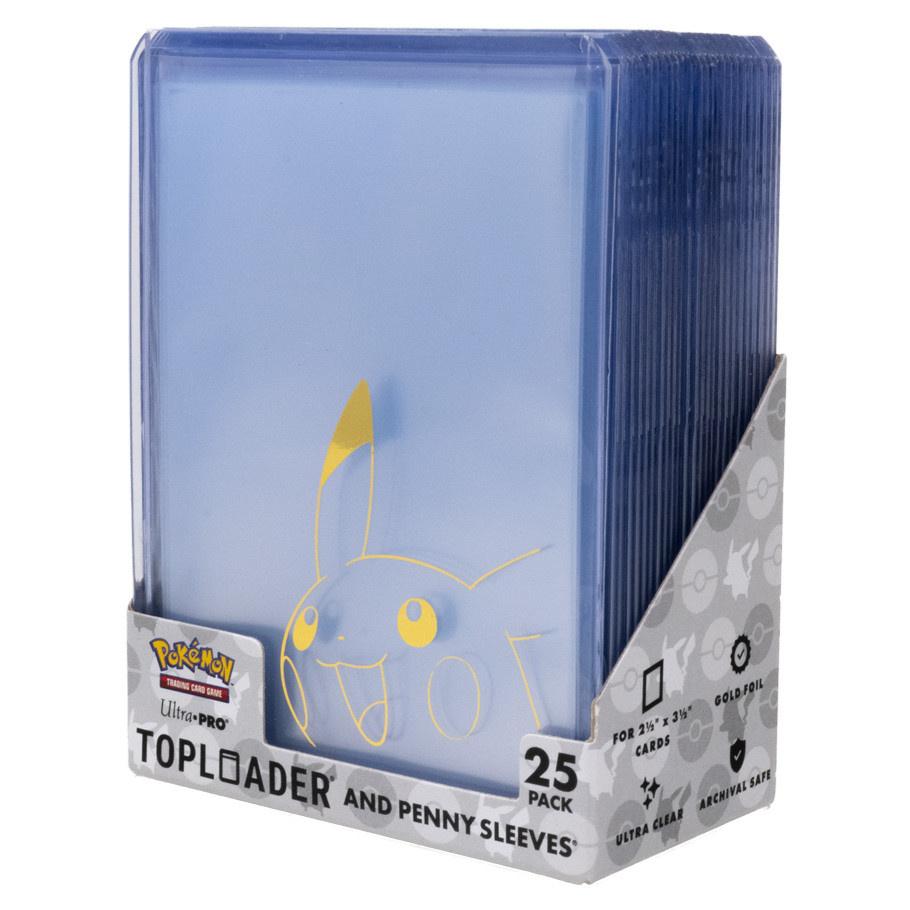 Set of 25 Pikachu Toploaders and 25 Ultra Pro Penny Sleeves