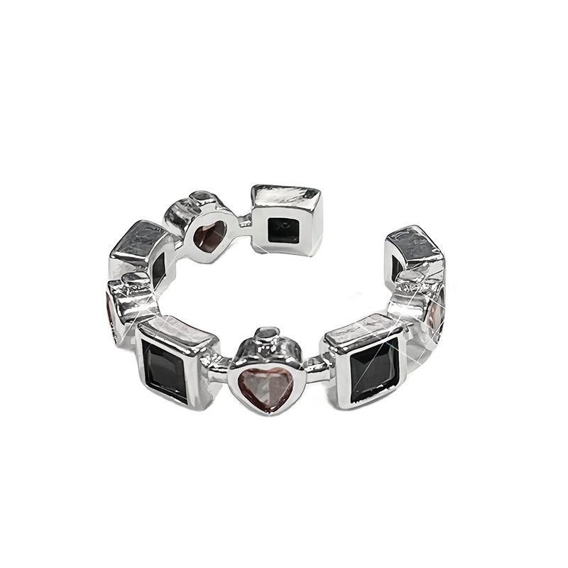 Full Diamond Zircon Peach Heart Open Ring Stacked Accessories Street Cool Personality Index Finger Ring High-End Jewelry Women