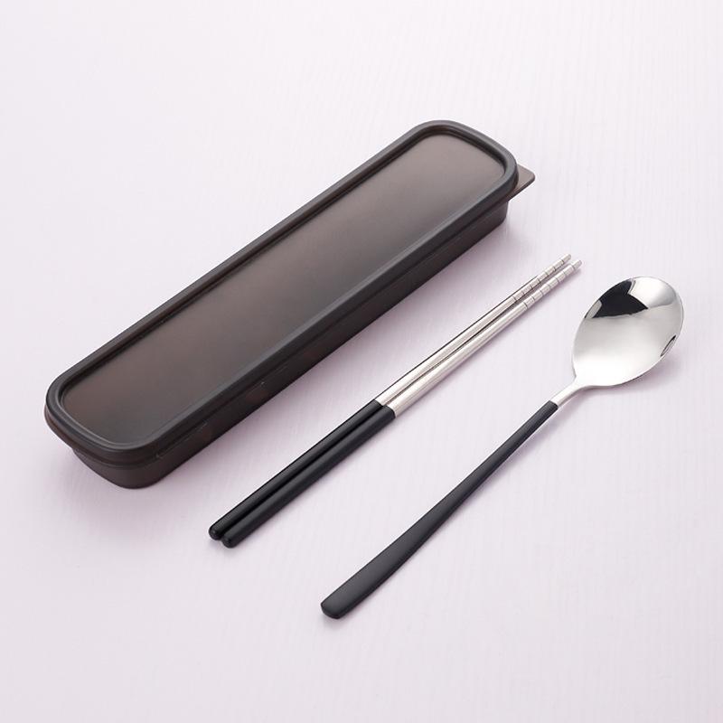 Korean Portable Stainless Steel Cutlery Set: Spoon, Fork & Chopsticks with Travel Box. Custom Logo Option Available.