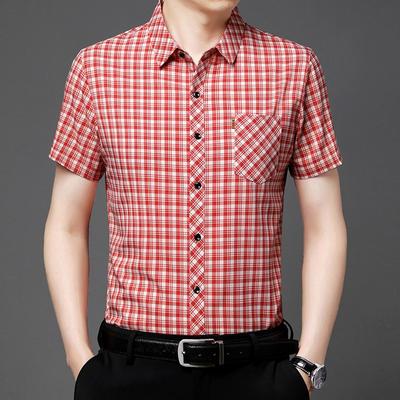 Summer New Men's Short-Sleeved Shirt Non-Ironing Casual Plaid Shirt Pocket Half-Sleeved Dad Middle-Aged and Elderly Men's Clothing
