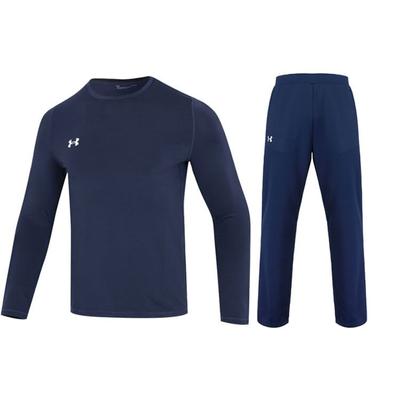 Solid Color Crew Neck Long Sleeve T-Shirt And Mid Waist Long Pants Casual Sports Set Men Sets Blue 22600307-408+21500737-408
