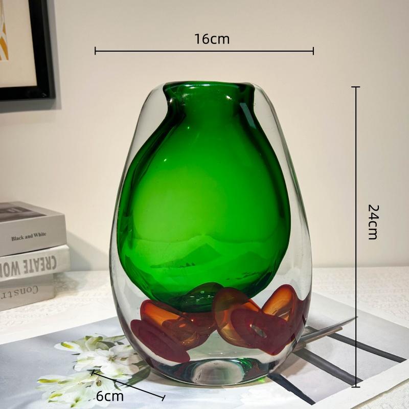 Green Vase Clear Fruit Tray Desktop Storage Container Flower Vase Double Color Transparent Terrarium Home Decoration Accessories