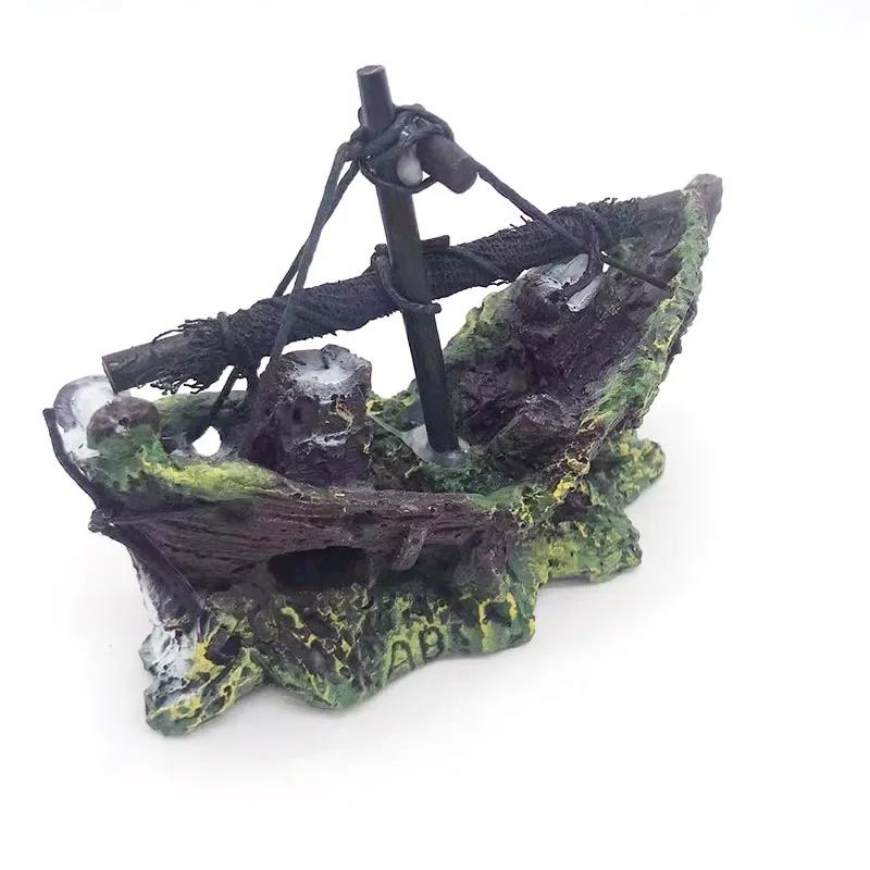 

Aquarium Decoration Wreck Ship Ornament Sailing Boat Fish Tank Cave Decor Resin Ornament Landscaping Decoration Akvaryum Dekor 12cmx4.5cmx8.5cm