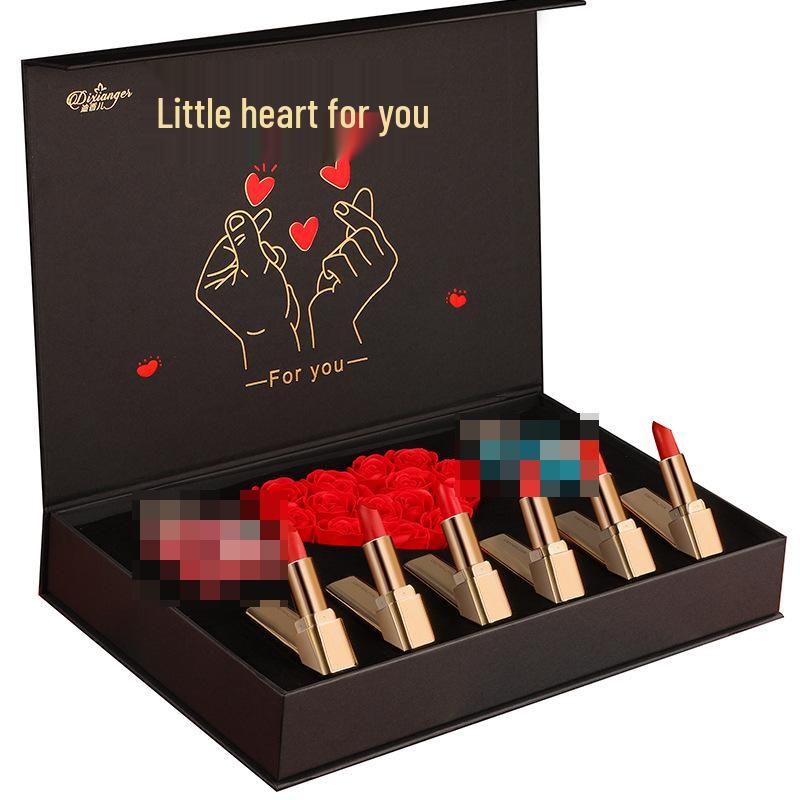Qixi Valentine Gift Set: National Style Lipstick, Perfume, Rose Soap Flowers - Perfect for Her Birthday or Best Friend.
