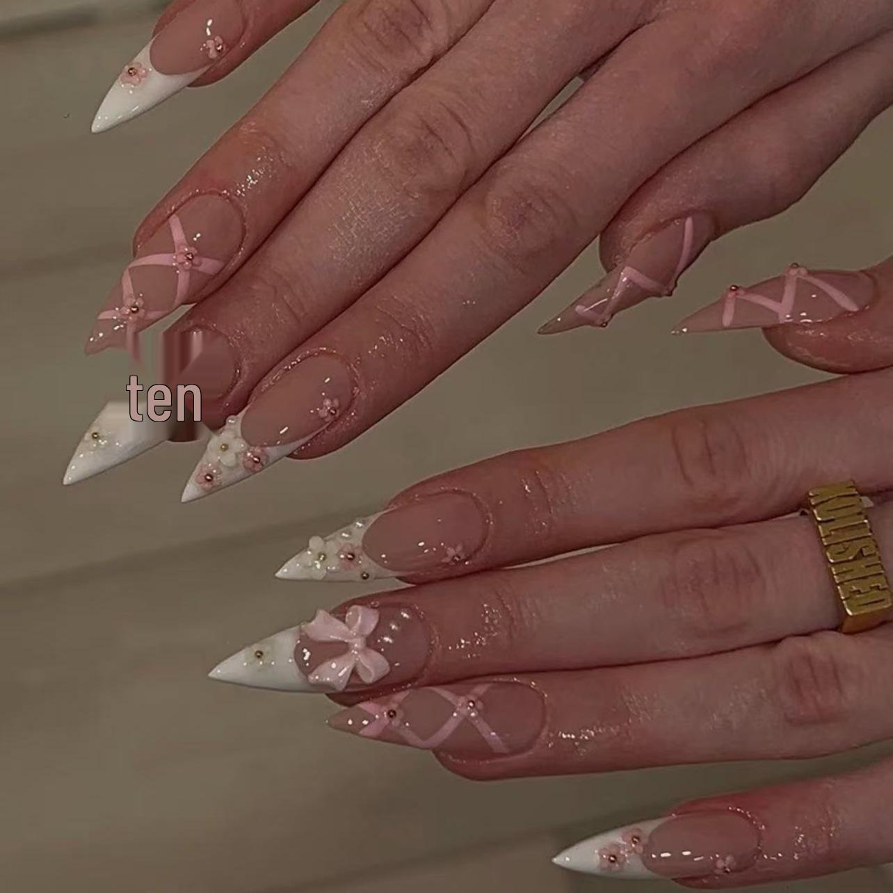 Розовые бабочки Цветочные накладные ногти для маникюра