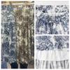 Qooth Elegant Women A-line Ink Painting Print Chiffon Skirt  Mid Length Elastic Waist Skirt QT2653