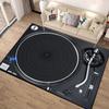 Vintage Turntable Design Living Room Large Carpet Black Turntable Components Vinyl Record Texture Anti-slip Rug for Home Decor