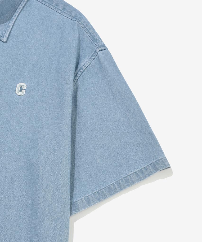 COVERNAT C Logo Denim Half Shirt Light Blue
