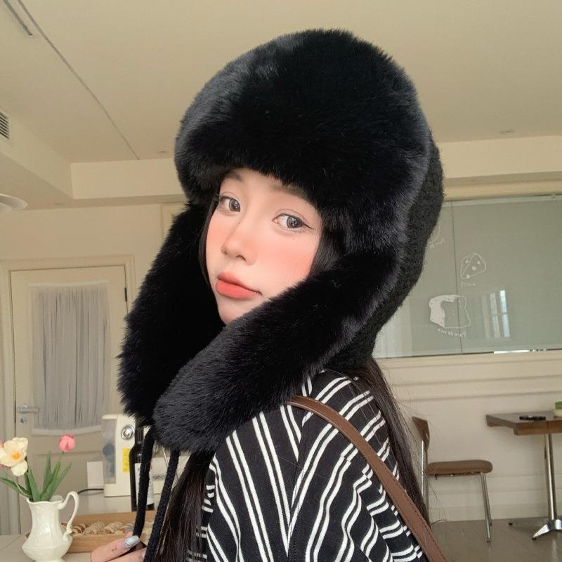 Winter hat women's fashion versatile thickened warm plush hat outdoor riding windproof ear protection