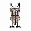 Leopard Print Lace Mesh Strappy Lingerie Bodysuit Set