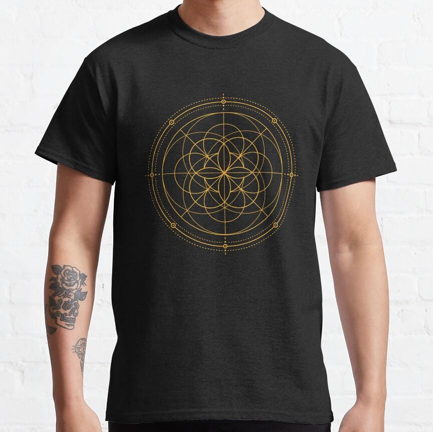 Aum Mandala Sacred Geometry T-Shirt for Men Spiritual Magic Zen Symbol 100% Cotton Printed T Shirt for Man Plus Size Clothing