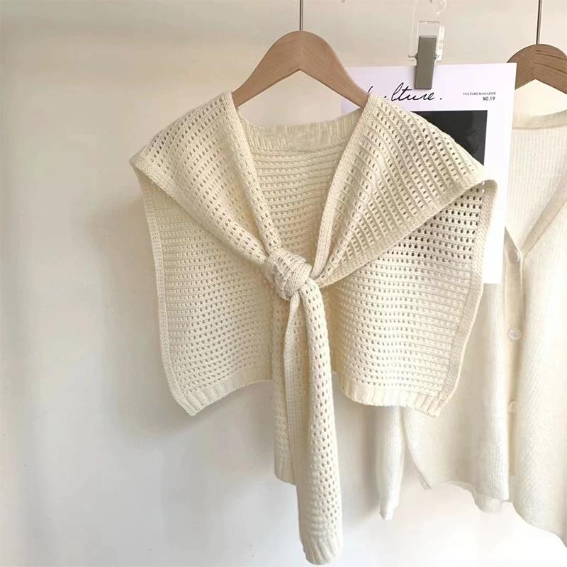 

Knitted Shawl Autumn Women S Shirt Waistcoat Shawl Hollow Outer Wear Summer False Collar абрикосовый