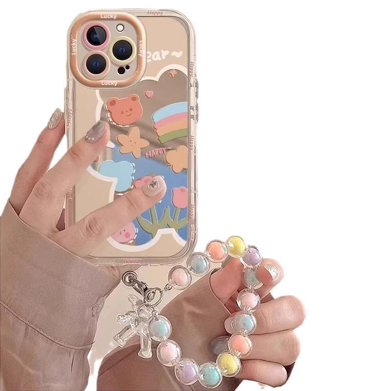 Summer Mirror Bear Rainbow Flower Apple 17 Mobile Phone Case New 16promax All-inclusive Anti-drop Protective Case Soft