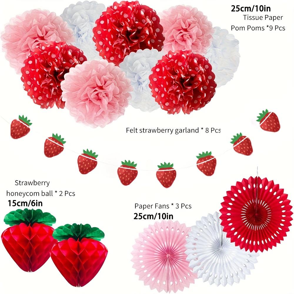 

22 шт. Помпоны из тишью для клубничной вечеринки, набор красных, розовых, белых украшений, бумажные веера, сотовые фонарики, баннер-флажки для дня рождения, свадебных вечеринок, крестин 22pcs