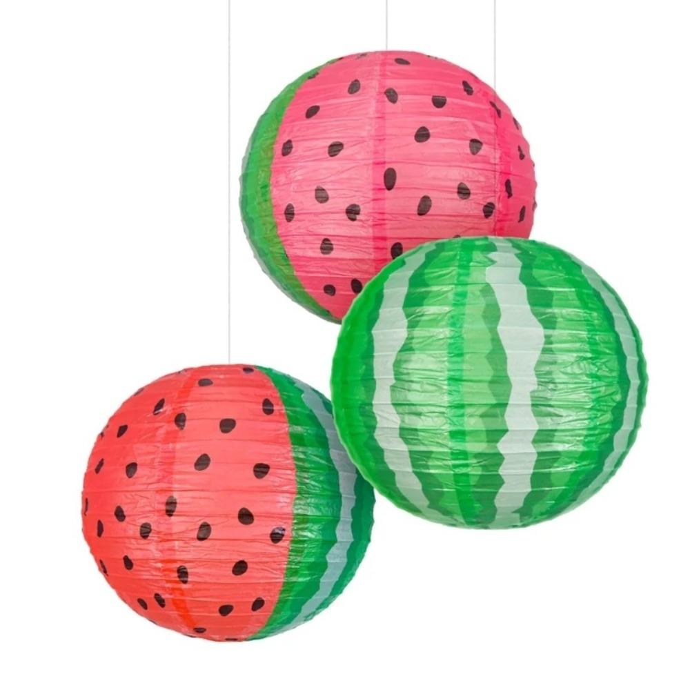 3pcs 10inch Watermelon Paper Lantern Portable Summer Hanging Lantern Hawaii Party