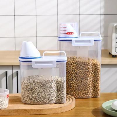 Küchenbedarf Lebensmittelaufbewahrungseimer 1,5/2 kg Tragbarer Feuchtigkeitsdichter Vorratsbehälter mit Messbecher Lebensmitteleimer Plastikbehälter