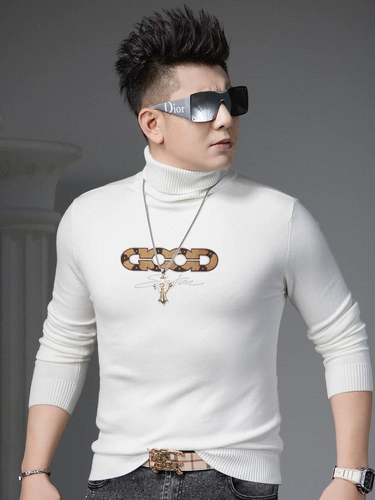 

Ozhouzhan Autumn and Winter Turtleneck sweater Men s Trendy Print Warm Sweater Casual Inner wear Knitted Bottoming Shirt XL