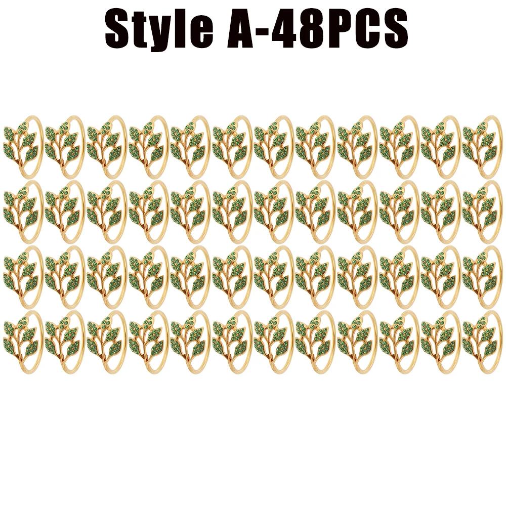 6-48PC High-End Metal Napkin Rings Diamond Pattern Leaf Motif Decorative Clips for Wedding Banquet Hotel Table Settings