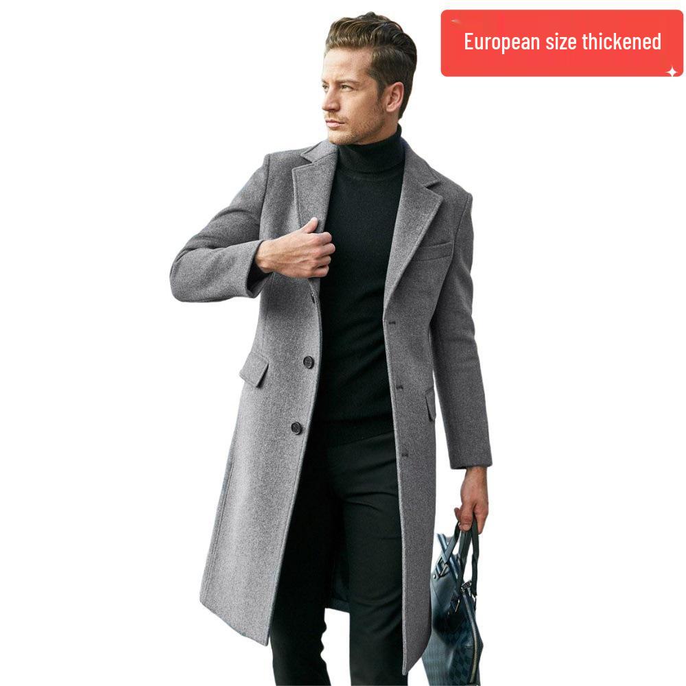 2025 Autumn/Winter Men's Woolen Coat - British Fashion, Long Style, Trendy Temperament, Long Sleeve Outerwear