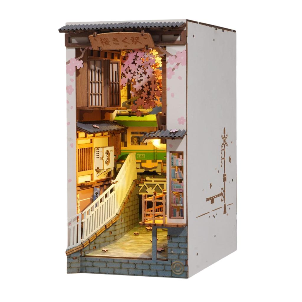 Tsukurundesu® 3D Wooden Puzzle Book Nook Series (Sakurasaku Station) with Japanese Instructions