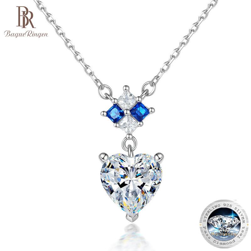 Bague Ringen Saphir Herzförmiger Zirkon Anhänger 925 Sterlingsilber Damen Senior Gefühl von Europa und Amerika Kalter Wind Schlüsselbeinkette