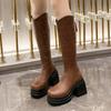 Fashion Shoes for Women 2024 High Quality Zipper Women's Boots Winter Square Toe Solid High Tube Platform Block Heel Fashion Boots