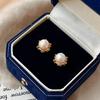 Vintage Delicate Mabe Pearl Zircon Stud Earrings With 925 Silver Pin For Women