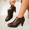 Neuer Stil Europäischer Stil Spitz zulaufend, Hoher Absatz Lederstiefel, Knöchellang, mit Herzförmiger Verzierung, Einfarbige, Elegante Kurze Stiefel