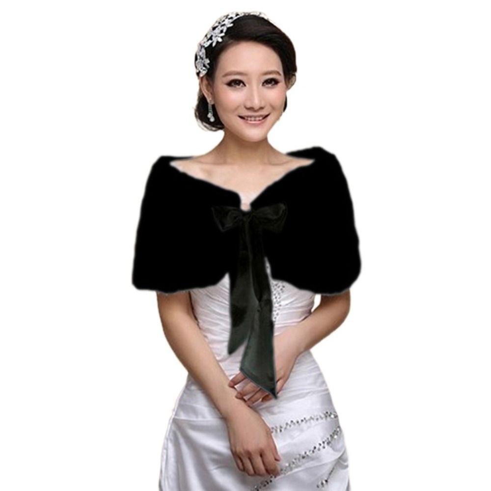 Soft Cloak Rabbit Fur Bow Scarves Faux Fur Bride Shoulder Fake Collar Plush Bowknot Shawl  Daily