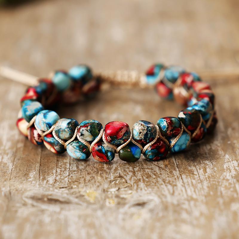 Natural Stone Emperor Stone Beaded Handwoven Friendship Lover Bracelet Bohemian Bracelet Jewelry