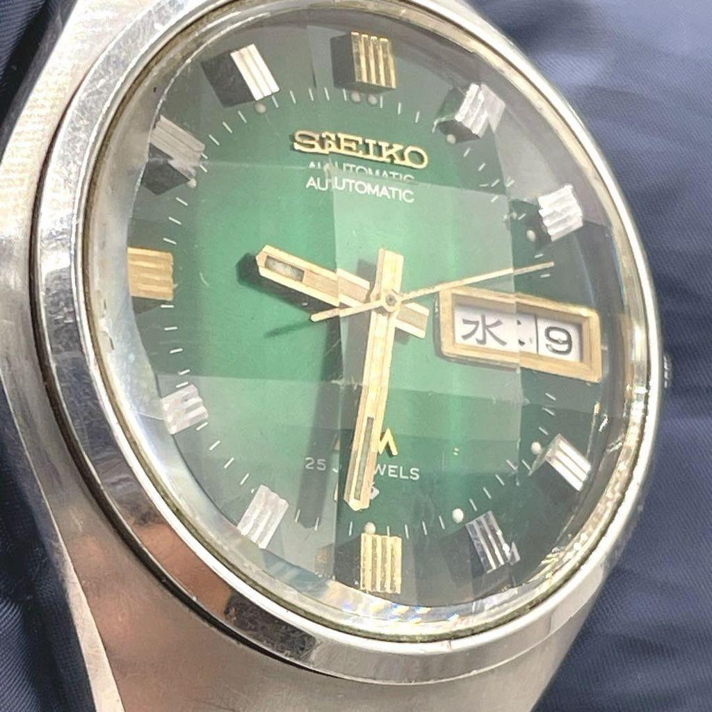 Used [Working Item] SEIKO Roadmatic Automatic Cut Glass 5606-7300 Seiko Watch Green Dial Vintage
