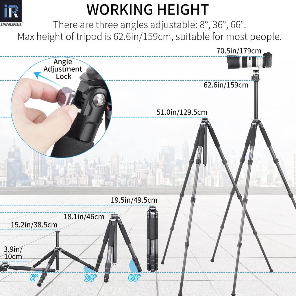Tripod Camera INNOREL Carbon Tripod Compact SLR Tripod with Ball Head 20KG Maximum Load Capacity Telescopic Working Height Pipe Diameter Panoramic