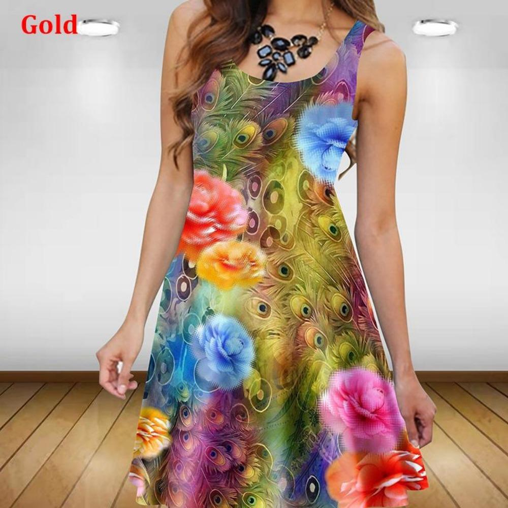 Plant Flowers 3D Printed Women Dress Elegant Sweet Casual Sleeveless A-Line Dresses  Oversized Summer Sexy Clothing Sundress