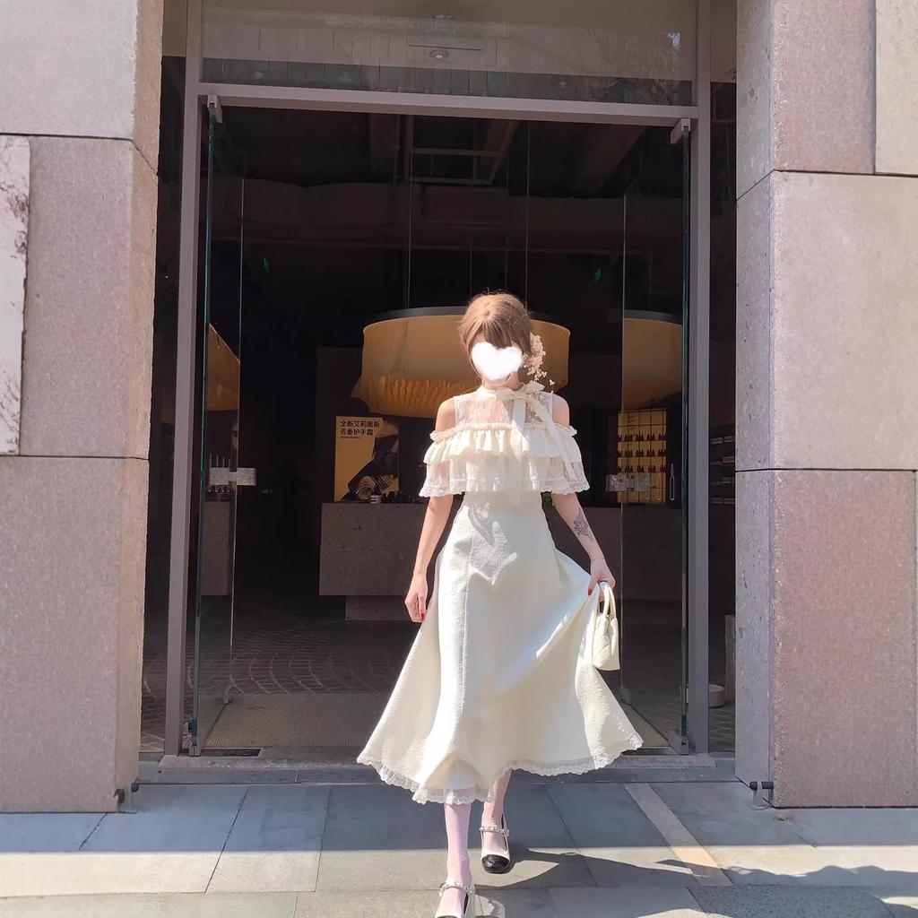 2026 Gentle and Sweet Long Dress Elegant and Clear Long Dress Japanese Two Wear Apricot Huge Good-looking Dating Summer