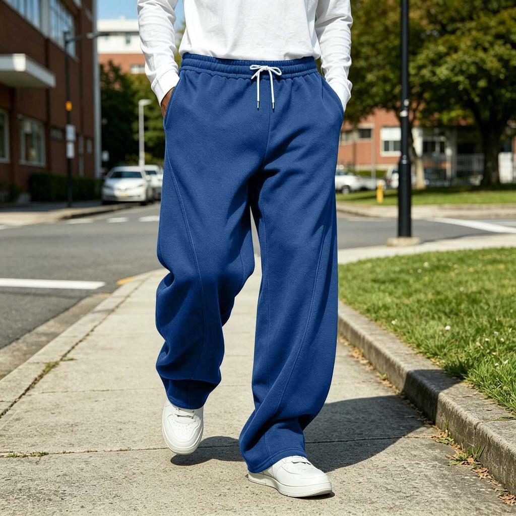 Pantalon de survêtement décontracté pour homme, couleur unie, jambe droite, avec ceinture élastique, pour un usage quotidien