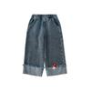 Youyou Girls' Polka Dot Mushroom Embroidered Jeans