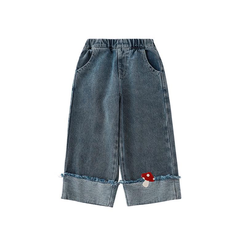 Youyou Girls' Polka Dot Mushroom Embroidered Jeans