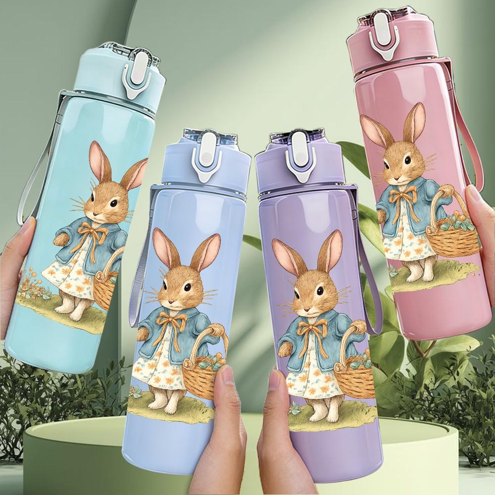 1PC Basket Easter Bunny 750ml Color Plastic Sports Water Bottle Leakproof Flip Straw Lid Suitable for Sports Office Home Use