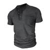 Men Black Washed Henley Neck Short Sleeve Chest Pocket Casual T Shirt