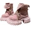 Martin Boots Big Head Frosted Candy Color Lapel Locomotive Boots Short Boots Handsome Tooling Babes Flats Women's Shoes